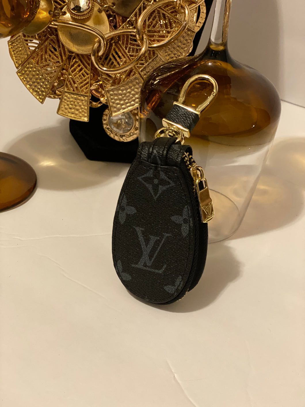 LV Black Oval Zippered Keychain